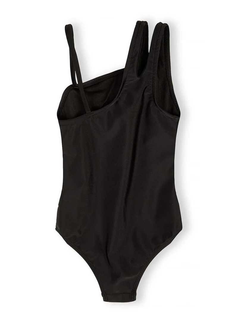 MINOTI Girls asymmetrical black swimsuit single shoulder strap